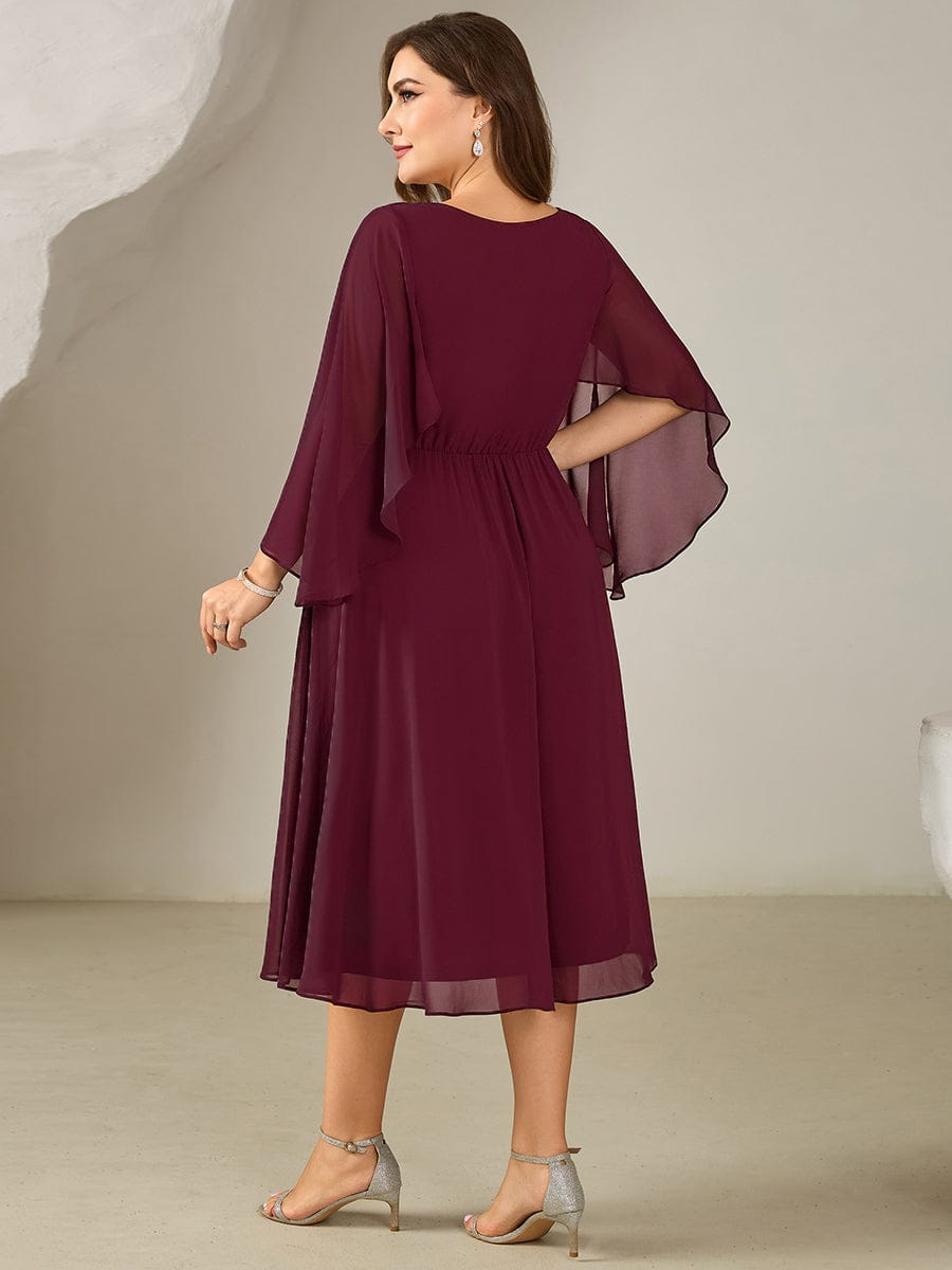 pretty WYNN|Plus Size Deep V-Neck Chiffon Wedding Guest Dress