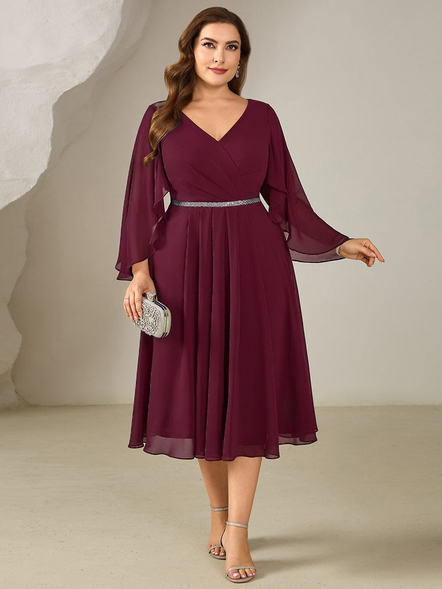 pretty WYNN|Plus Size Deep V-Neck Chiffon Wedding Guest Dress