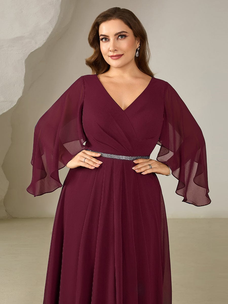 pretty WYNN|Plus Size Deep V-Neck Chiffon Wedding Guest Dress