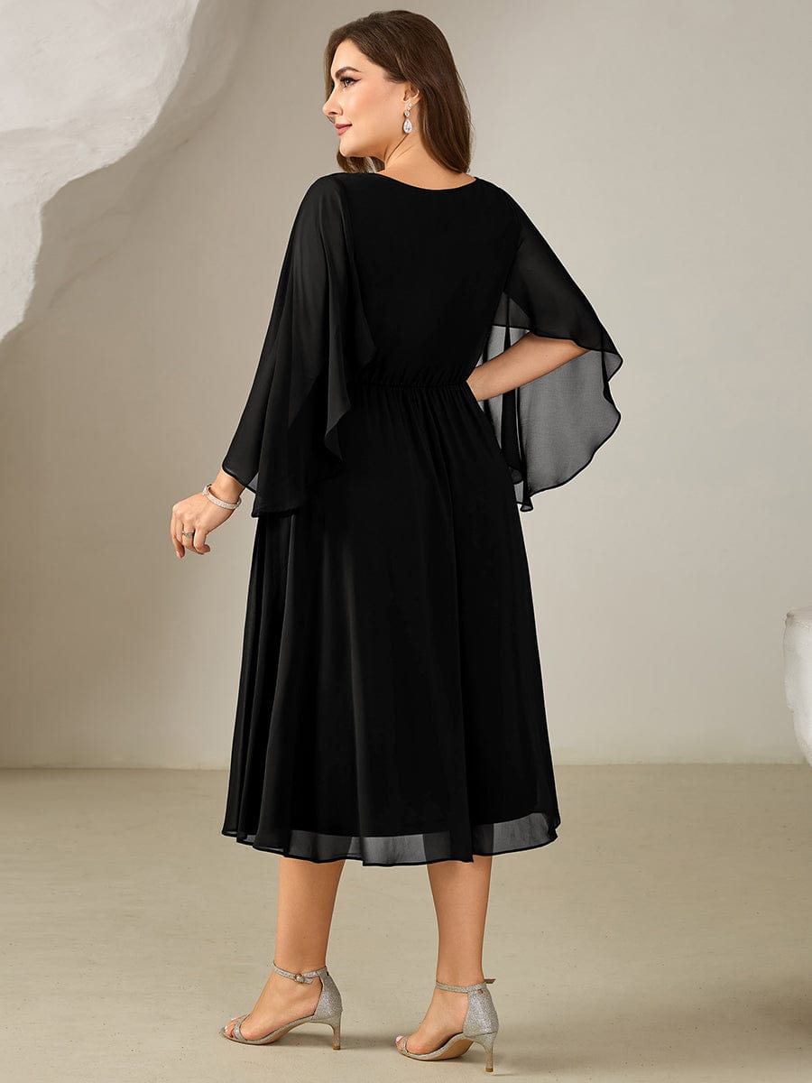 pretty WYNN|Plus Size Deep V-Neck Chiffon Wedding Guest Dress