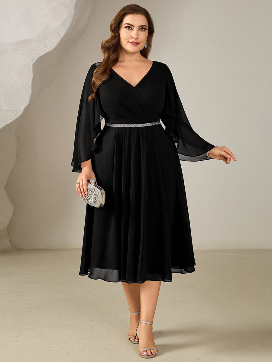 pretty WYNN|Plus Size Deep V-Neck Chiffon Wedding Guest Dress