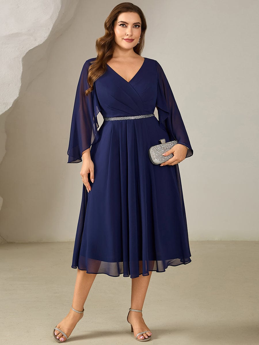 pretty WYNN|Plus Size Deep V-Neck Chiffon Wedding Guest Dress