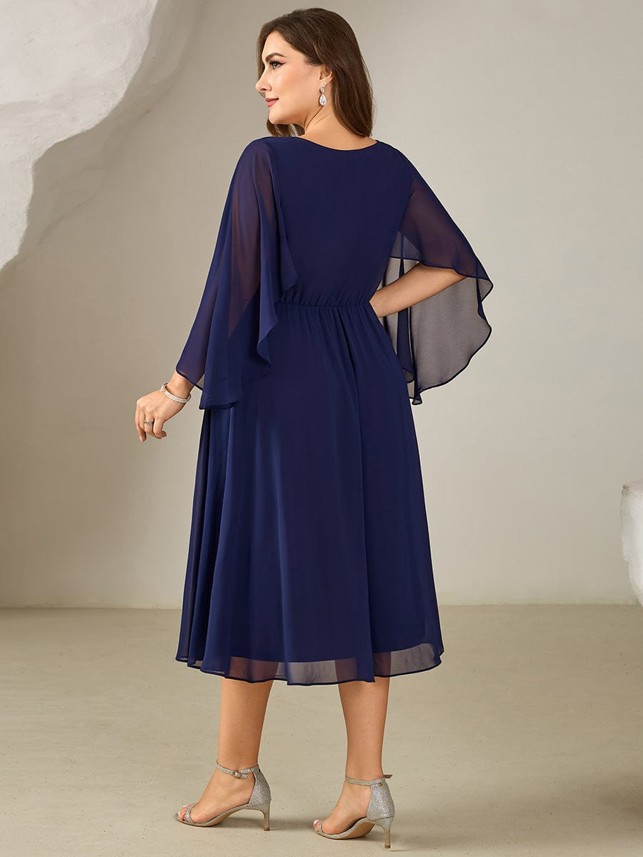 pretty WYNN|Plus Size Deep V-Neck Chiffon Wedding Guest Dress