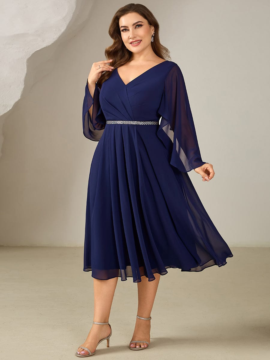 pretty WYNN|Plus Size Deep V-Neck Chiffon Wedding Guest Dress