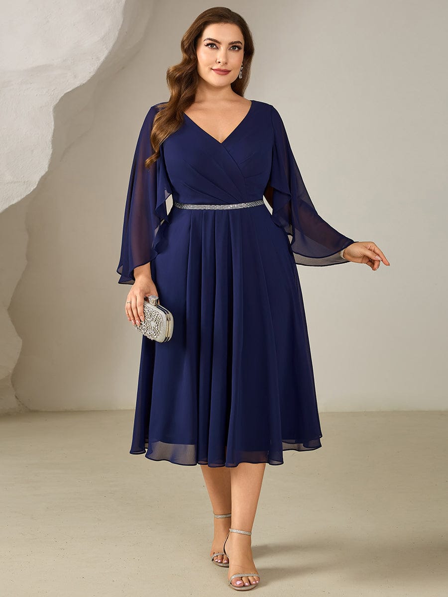 pretty WYNN|Plus Size Deep V-Neck Chiffon Wedding Guest Dress