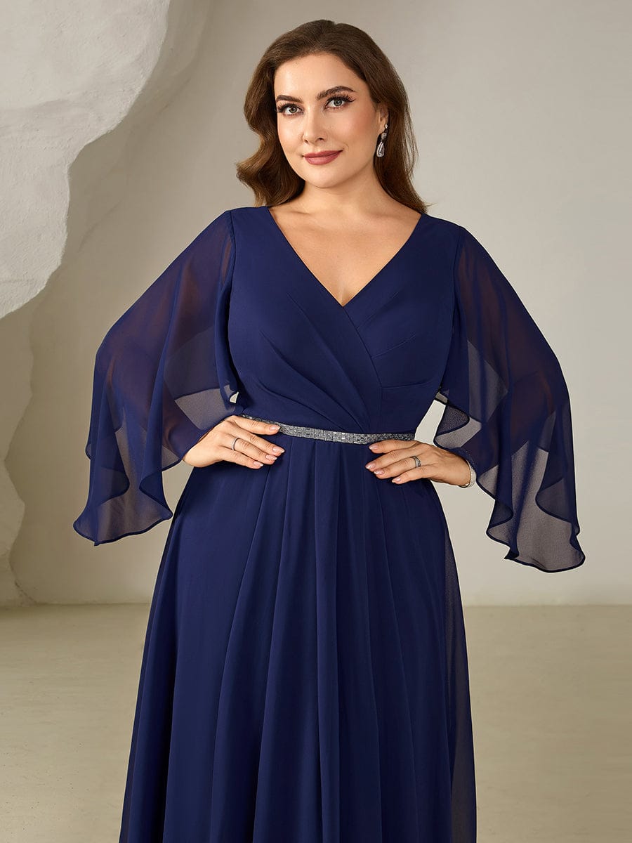 pretty WYNN|Plus Size Deep V-Neck Chiffon Wedding Guest Dress