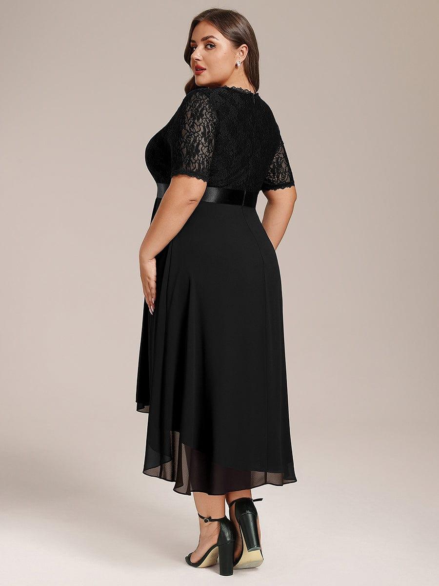 pretty JOLEN|Plus Size Half Sleeve A-line Lace Formal Evening Dress