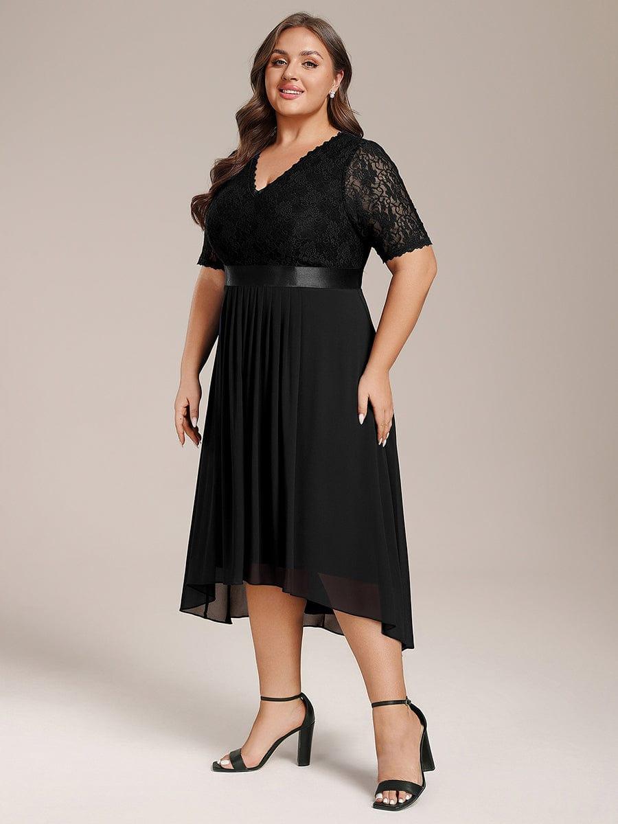 pretty JOLEN|Plus Size Half Sleeve A-line Lace Formal Evening Dress