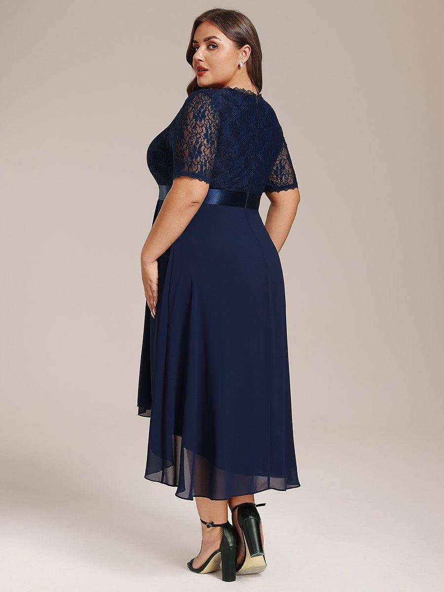 pretty JOLEN|Plus Size Half Sleeve A-line Lace Formal Evening Dress