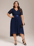 pretty JOLEN|Plus Size Half Sleeve A-line Lace Formal Evening Dress