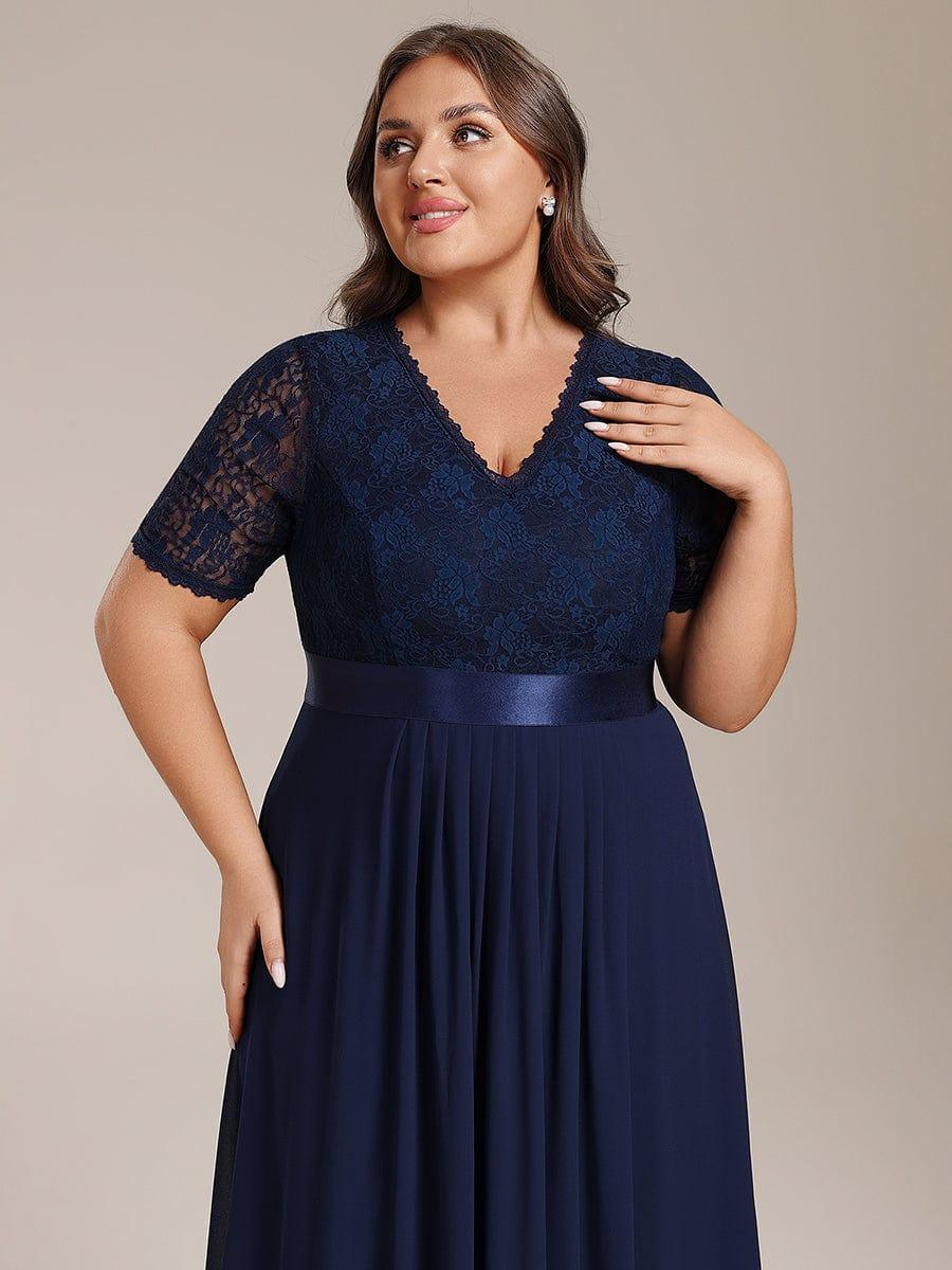 pretty JOLEN|Plus Size Half Sleeve A-line Lace Formal Evening Dress