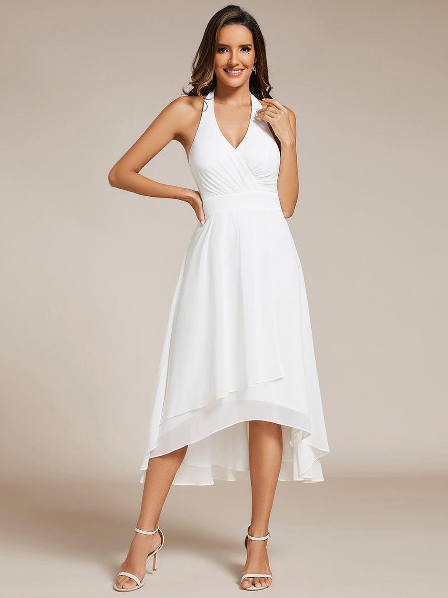 Lila | Lace-up Halterneck Backless High Low Wedding Guest Dress in Chiffon
