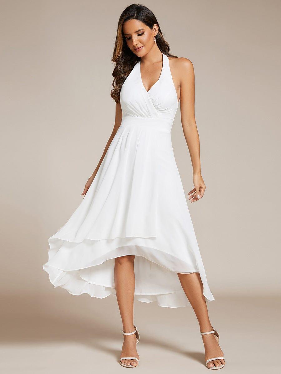 Lila | Lace-up Halterneck Backless High Low Wedding Guest Dress in Chiffon
