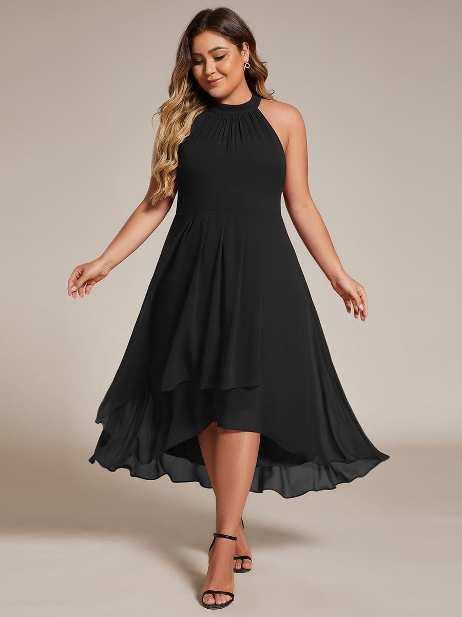 pretty POSIE|Flowy Plus Size Halter Neck Chiffon Midi Wedding Guest Dress