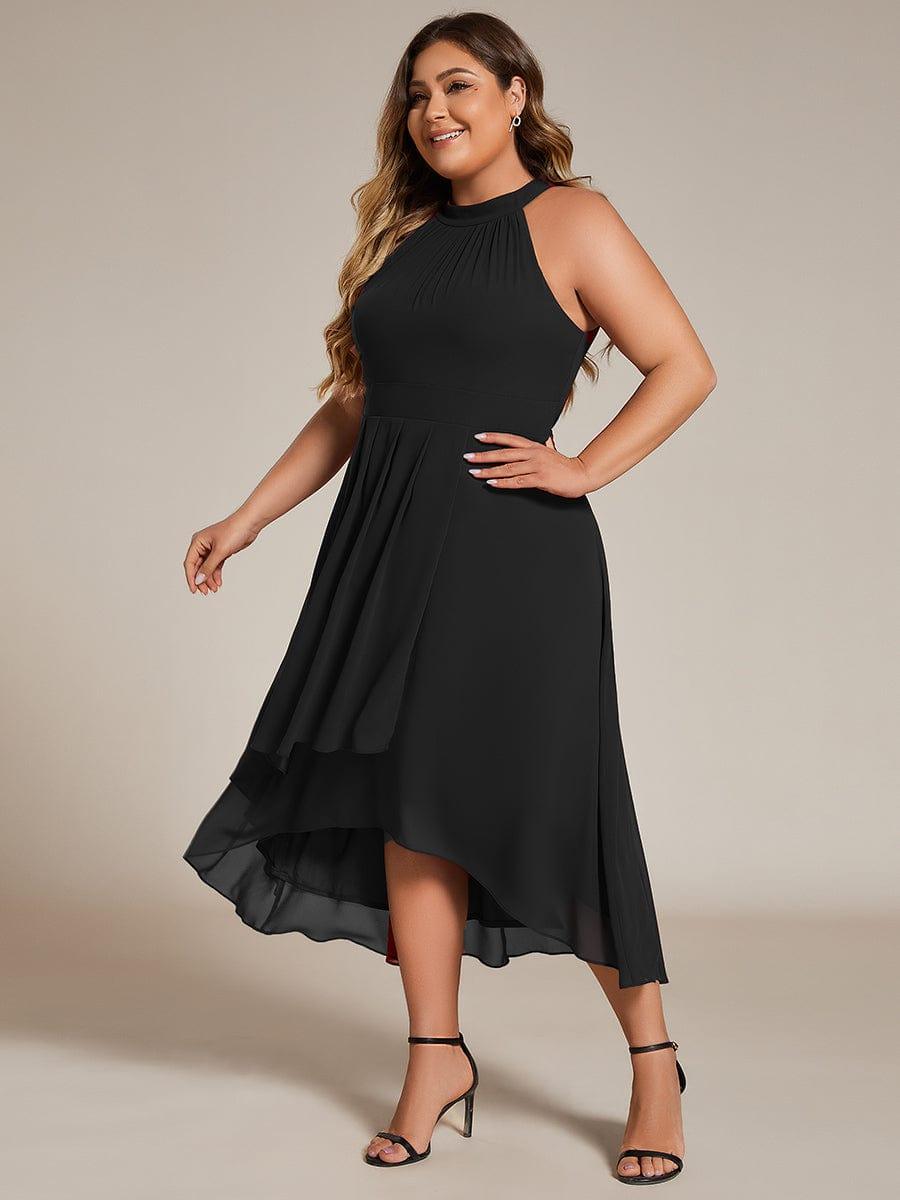 pretty POSIE|Flowy Plus Size Halter Neck Chiffon Midi Wedding Guest Dress