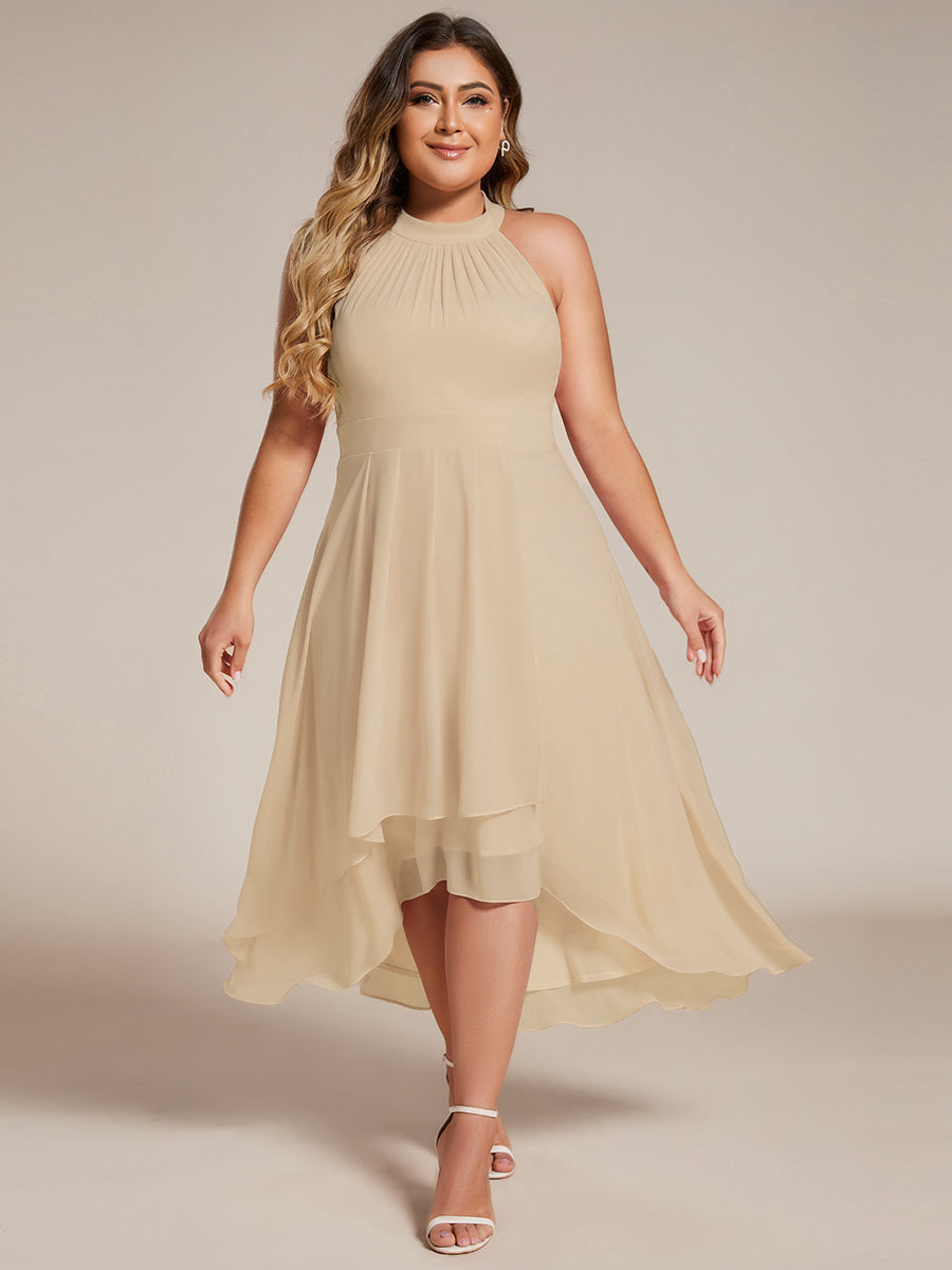 pretty POSIE|Flowy Plus Size Halter Neck Chiffon Midi Wedding Guest Dress