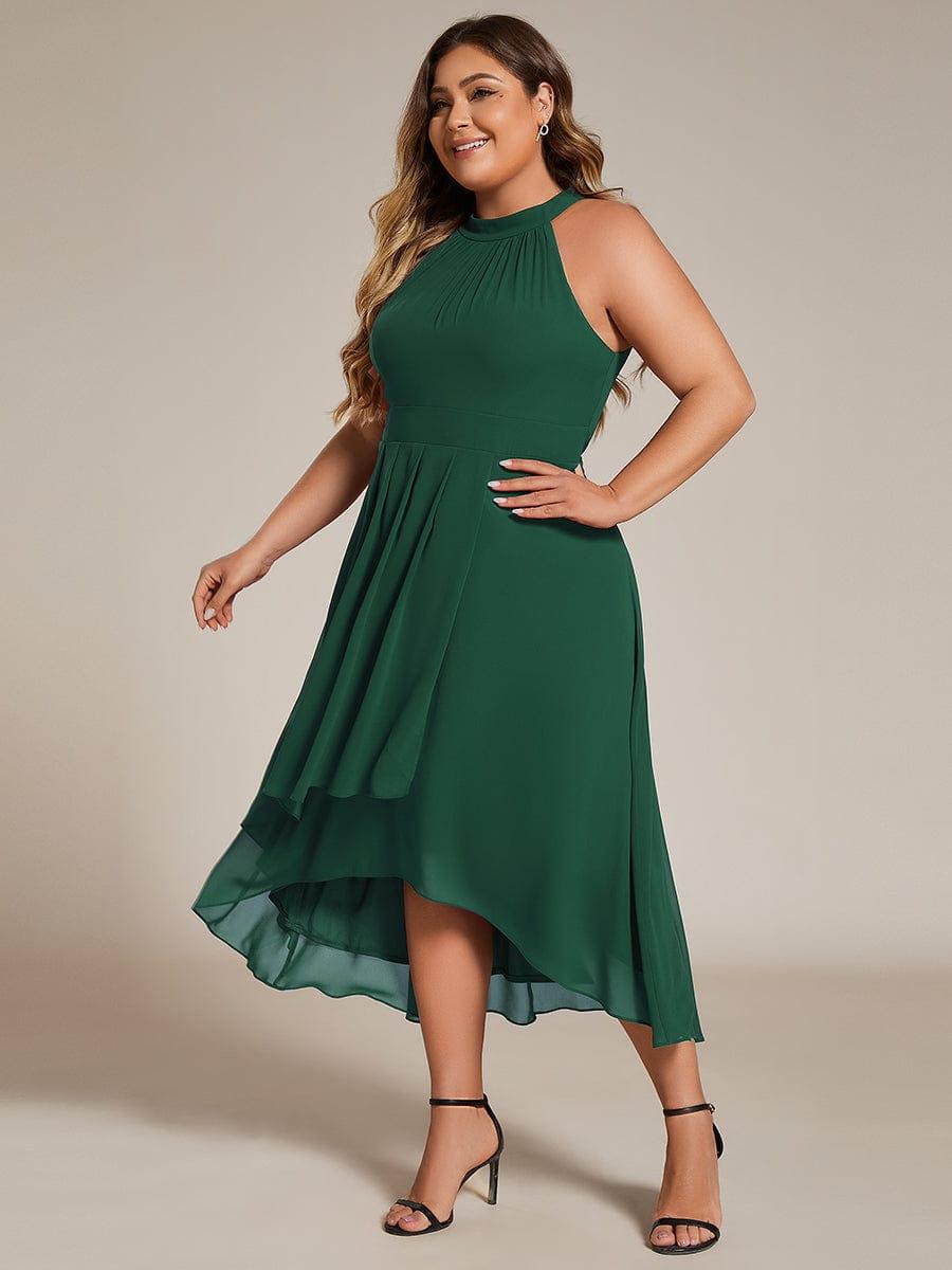 pretty POSIE|Flowy Plus Size Halter Neck Chiffon Midi Wedding Guest Dress
