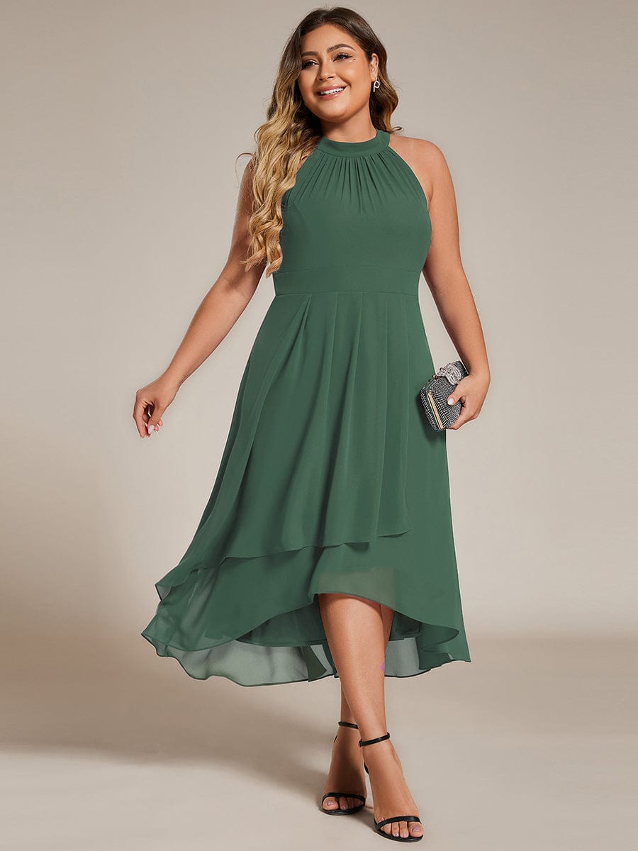 pretty POSIE|Flowy Plus Size Halter Neck Chiffon Midi Wedding Guest Dress