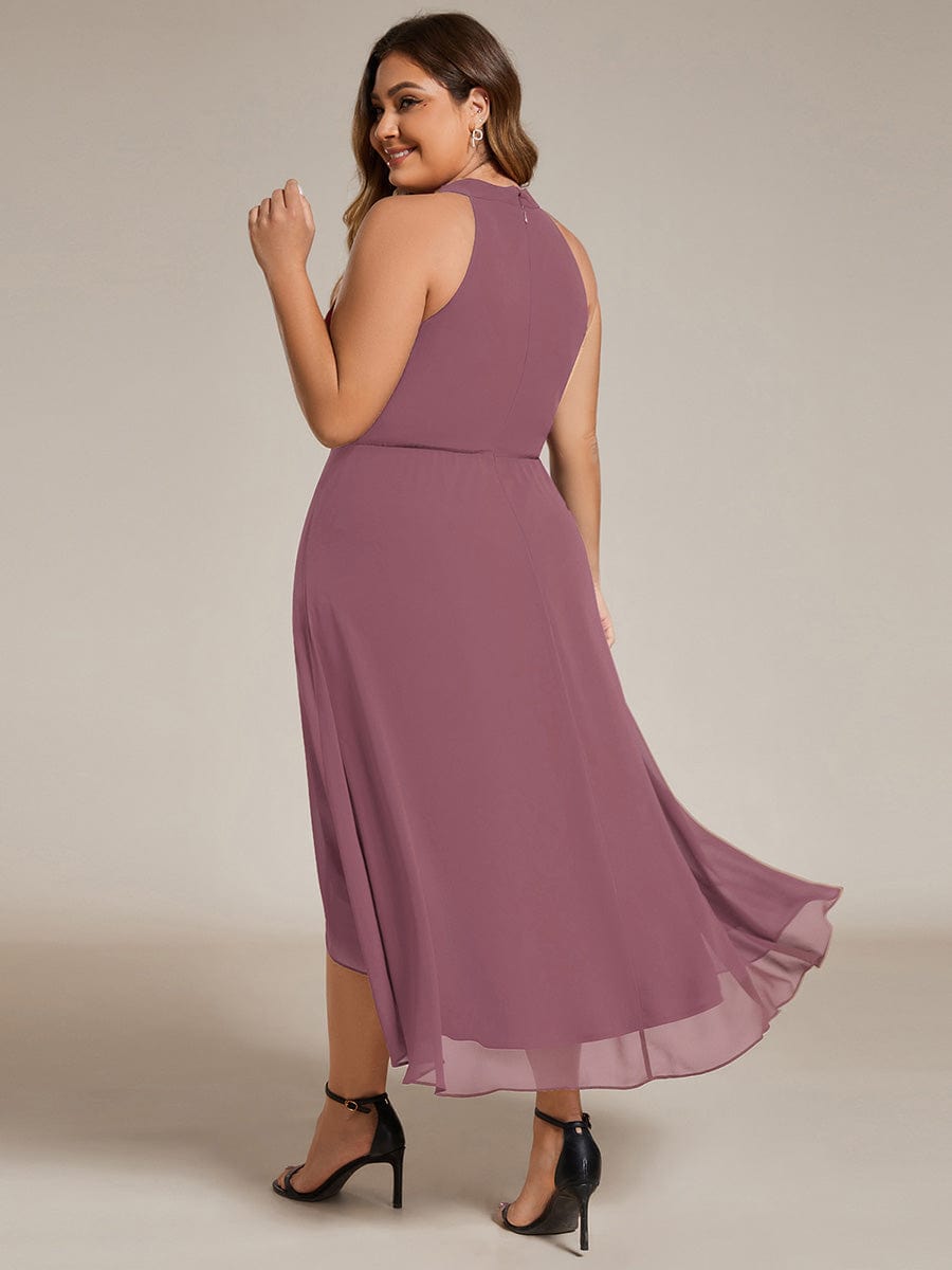 pretty POSIE|Flowy Plus Size Halter Neck Chiffon Midi Wedding Guest Dress