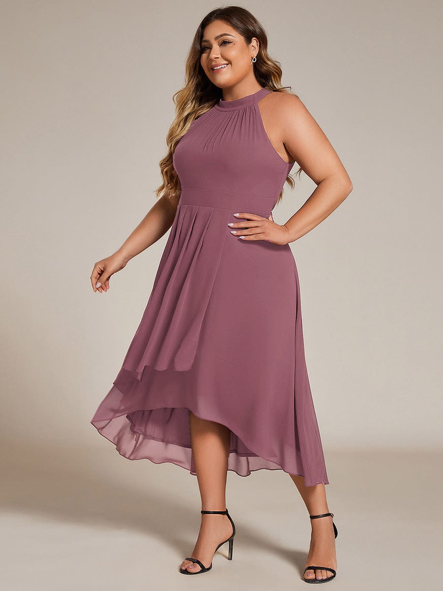 pretty POSIE|Flowy Plus Size Halter Neck Chiffon Midi Wedding Guest Dress