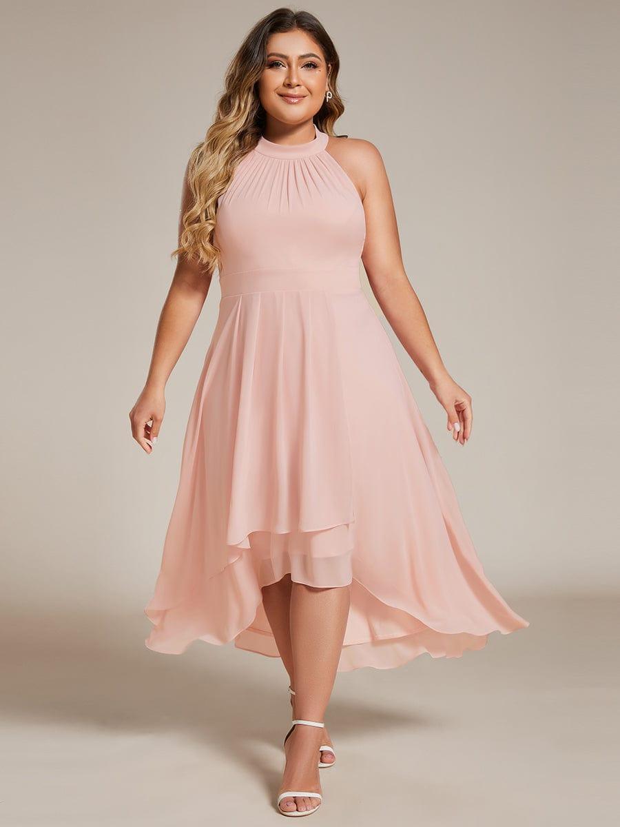 pretty POSIE|Flowy Plus Size Halter Neck Chiffon Midi Wedding Guest Dress