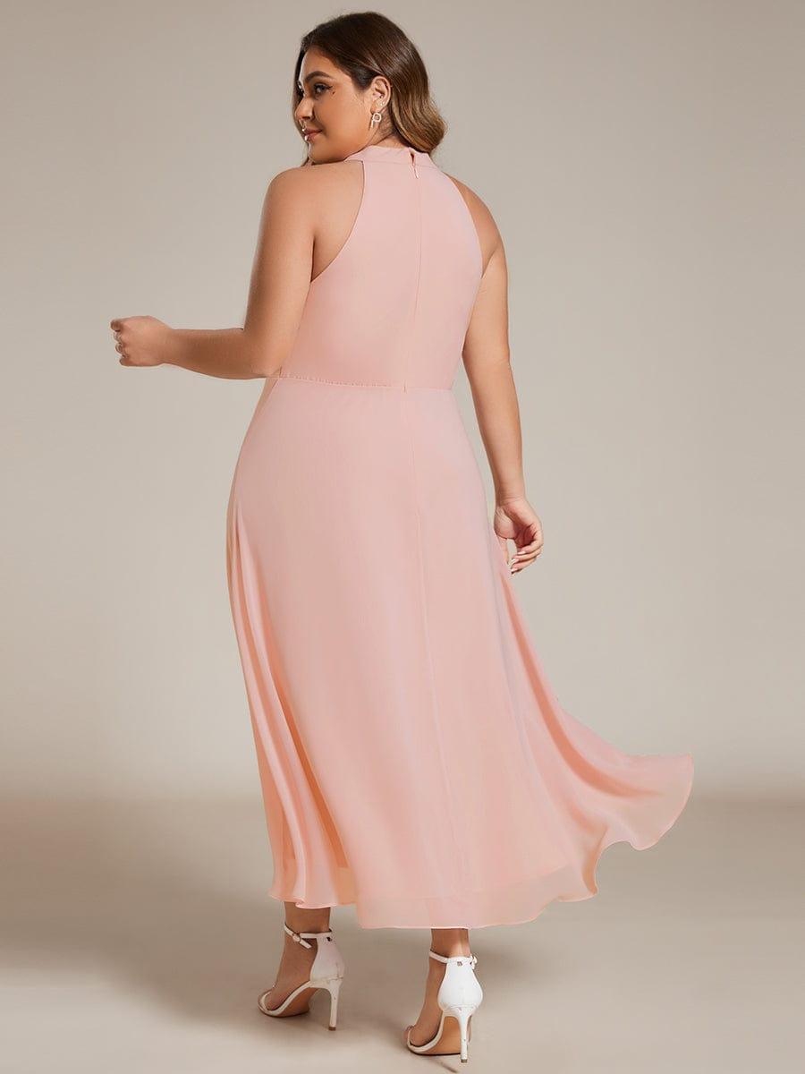 pretty POSIE|Flowy Plus Size Halter Neck Chiffon Midi Wedding Guest Dress