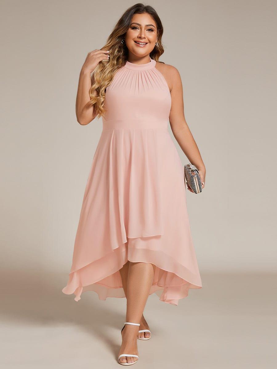 pretty POSIE|Flowy Plus Size Halter Neck Chiffon Midi Wedding Guest Dress