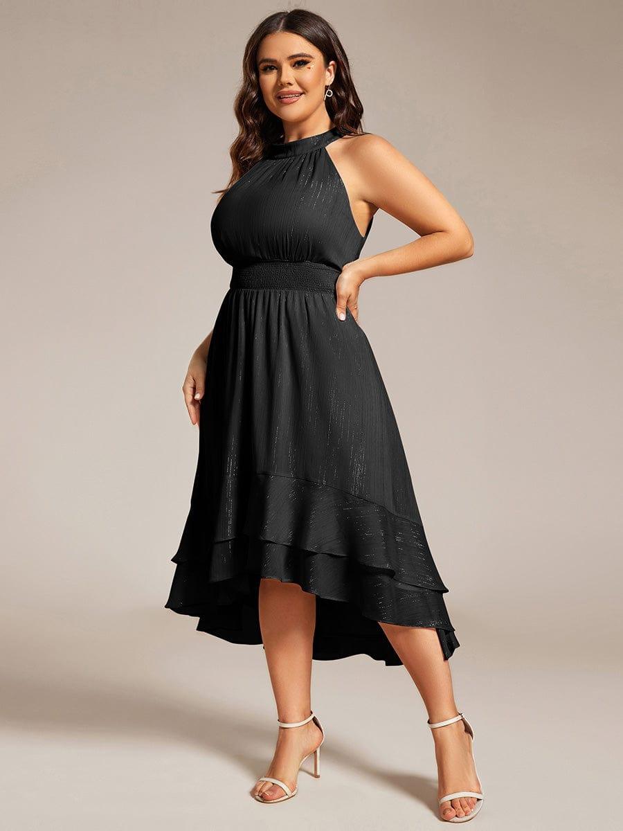 pretty ZOYA|Plus Size Glittery Sleeveless Halter Neck Midi Wedding Guest Dress