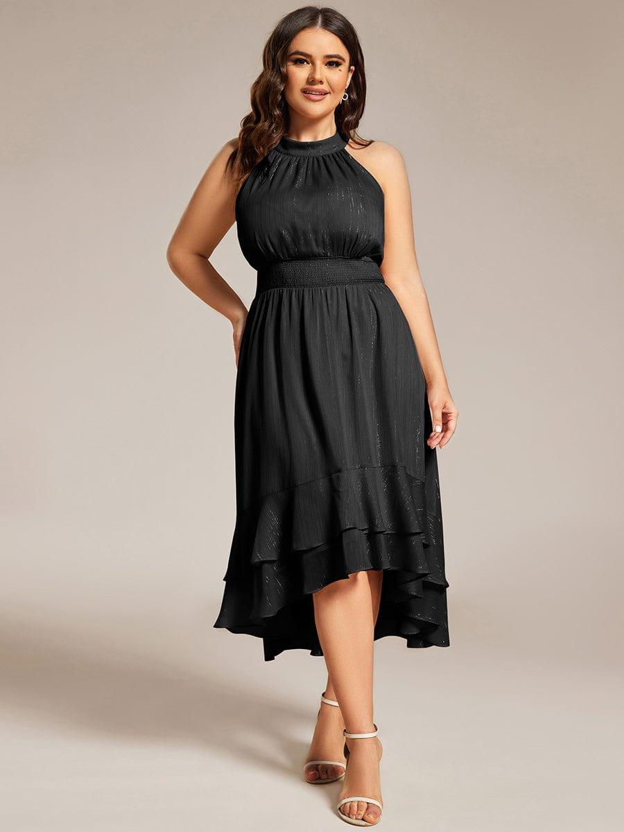 pretty ZOYA|Plus Size Glittery Sleeveless Halter Neck Midi Wedding Guest Dress