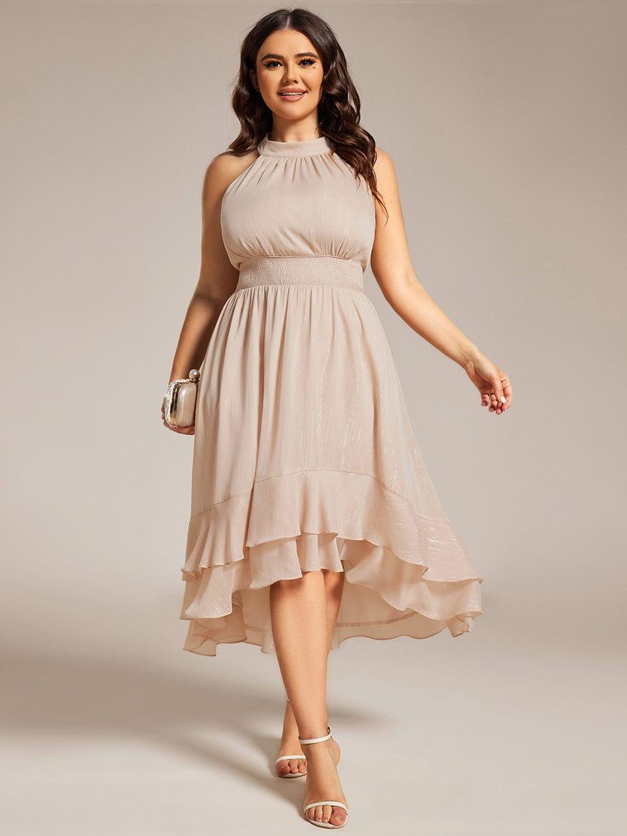 pretty ZOYA|Plus Size Glittery Sleeveless Halter Neck Midi Wedding Guest Dress