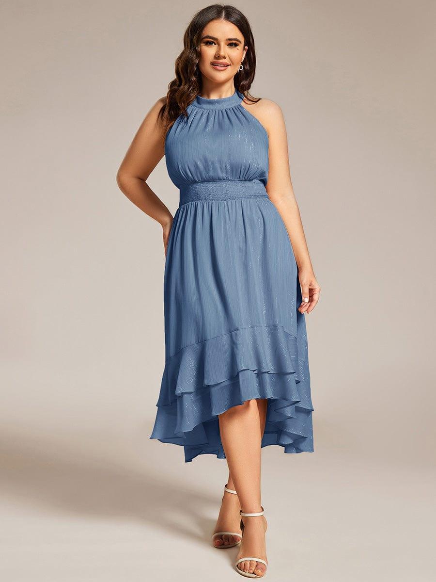 pretty ZOYA|Plus Size Glittery Sleeveless Halter Neck Midi Wedding Guest Dress