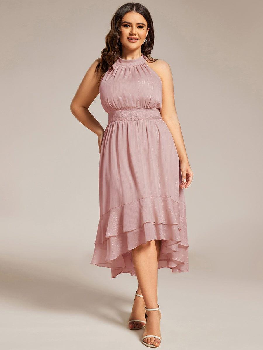 pretty ZOYA|Plus Size Glittery Sleeveless Halter Neck Midi Wedding Guest Dress