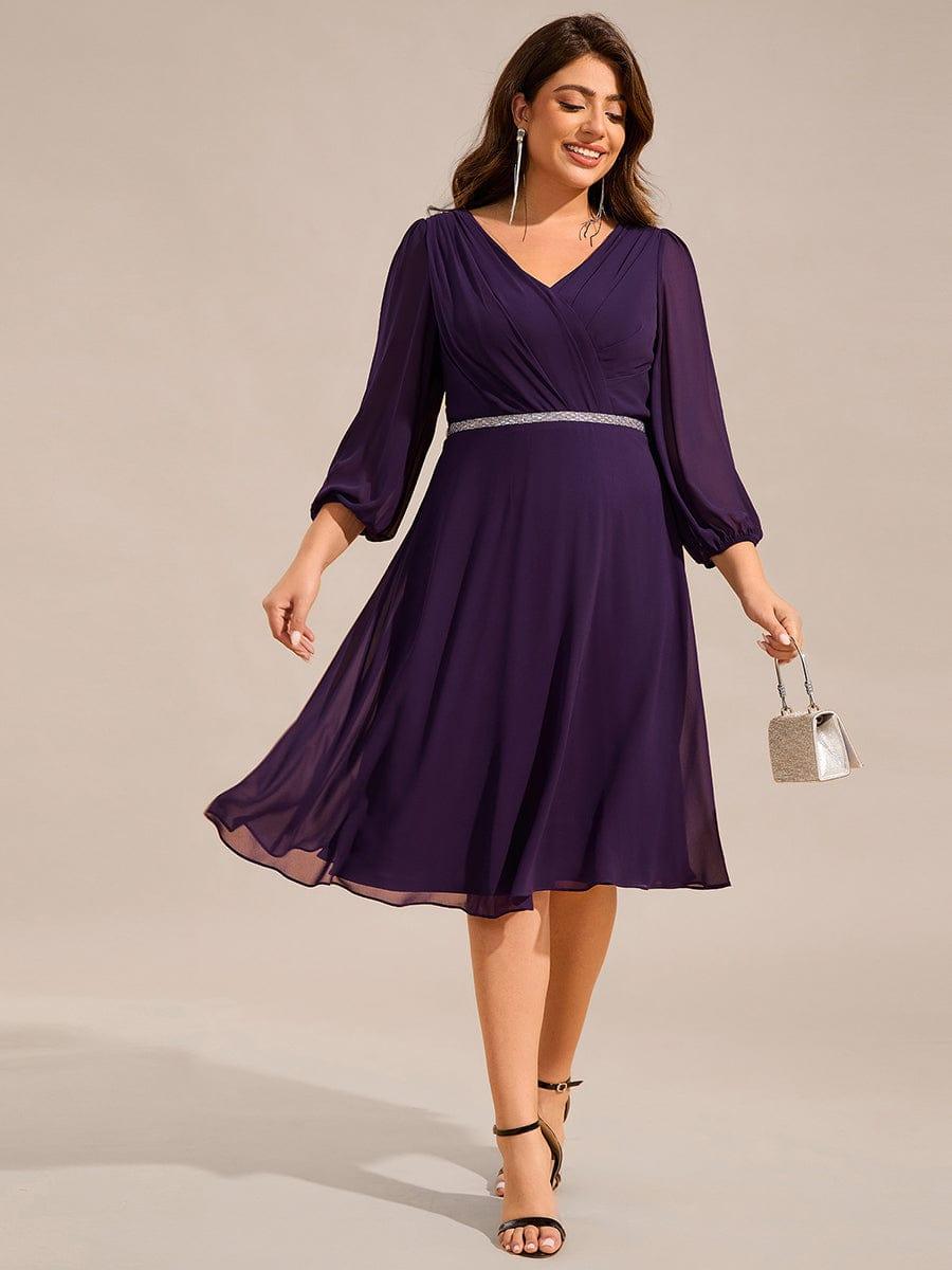 pretty NYLAH|Plus Size Long Sleeve Midi A-Line Wedding Guest Dress with Waist Chain
