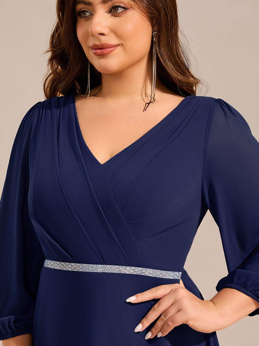 pretty NYLAH|Plus Size Long Sleeve Midi A-Line Wedding Guest Dress with Waist Chain