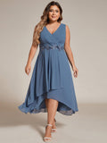 pretty IRYS|Sleeveless V-Neck High Low Plus Size Wedding Guest Dress with Floral Applique