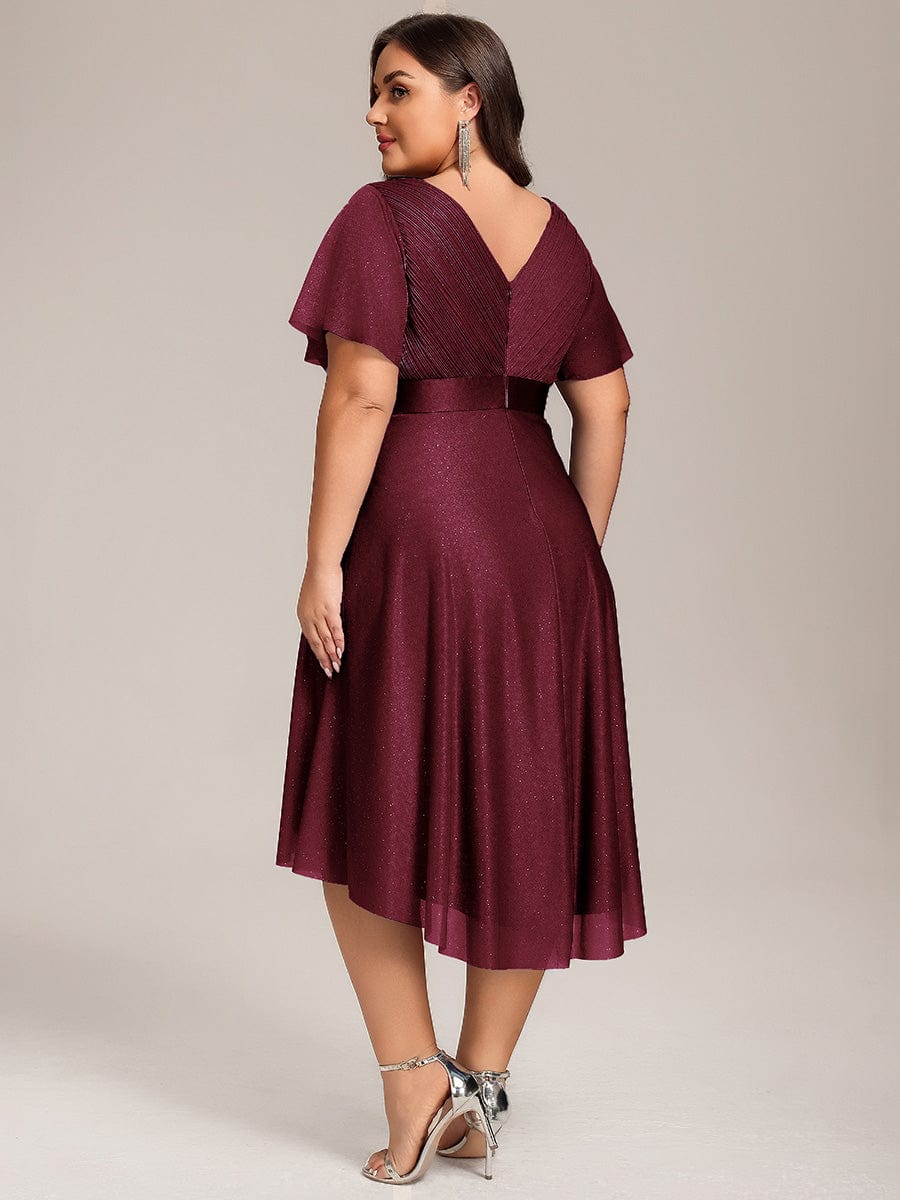 pretty SOL|Plus Size Glitter Short Sleeve V-Neck Pleated Midi Wedding Guest Dress