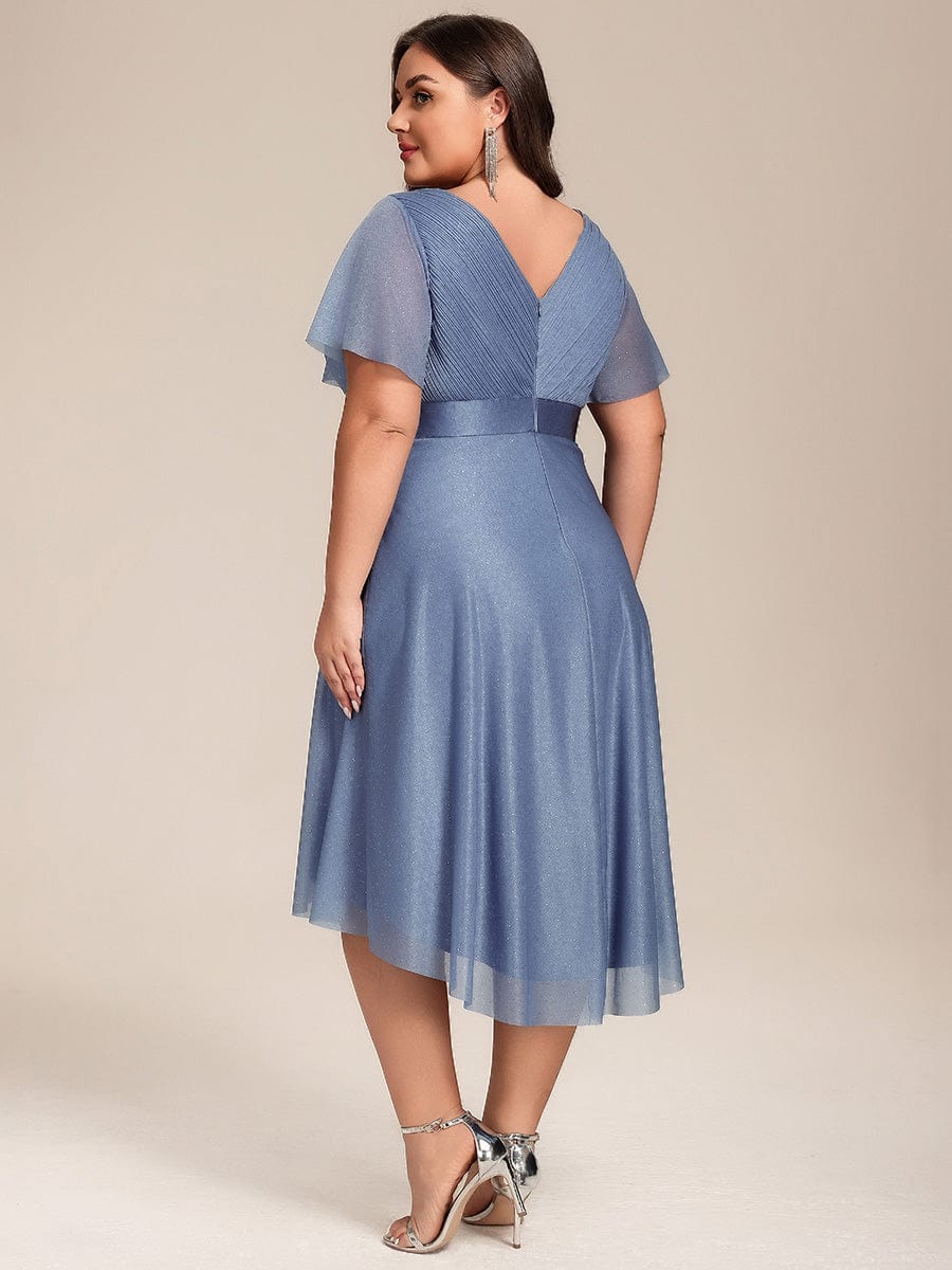 pretty SOL|Plus Size Glitter Short Sleeve V-Neck Pleated Midi Wedding Guest Dress