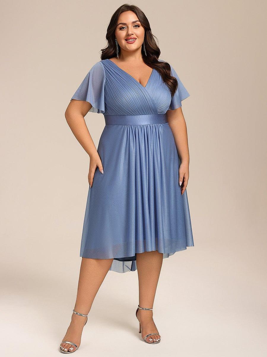pretty SOL|Plus Size Glitter Short Sleeve V-Neck Pleated Midi Wedding Guest Dress
