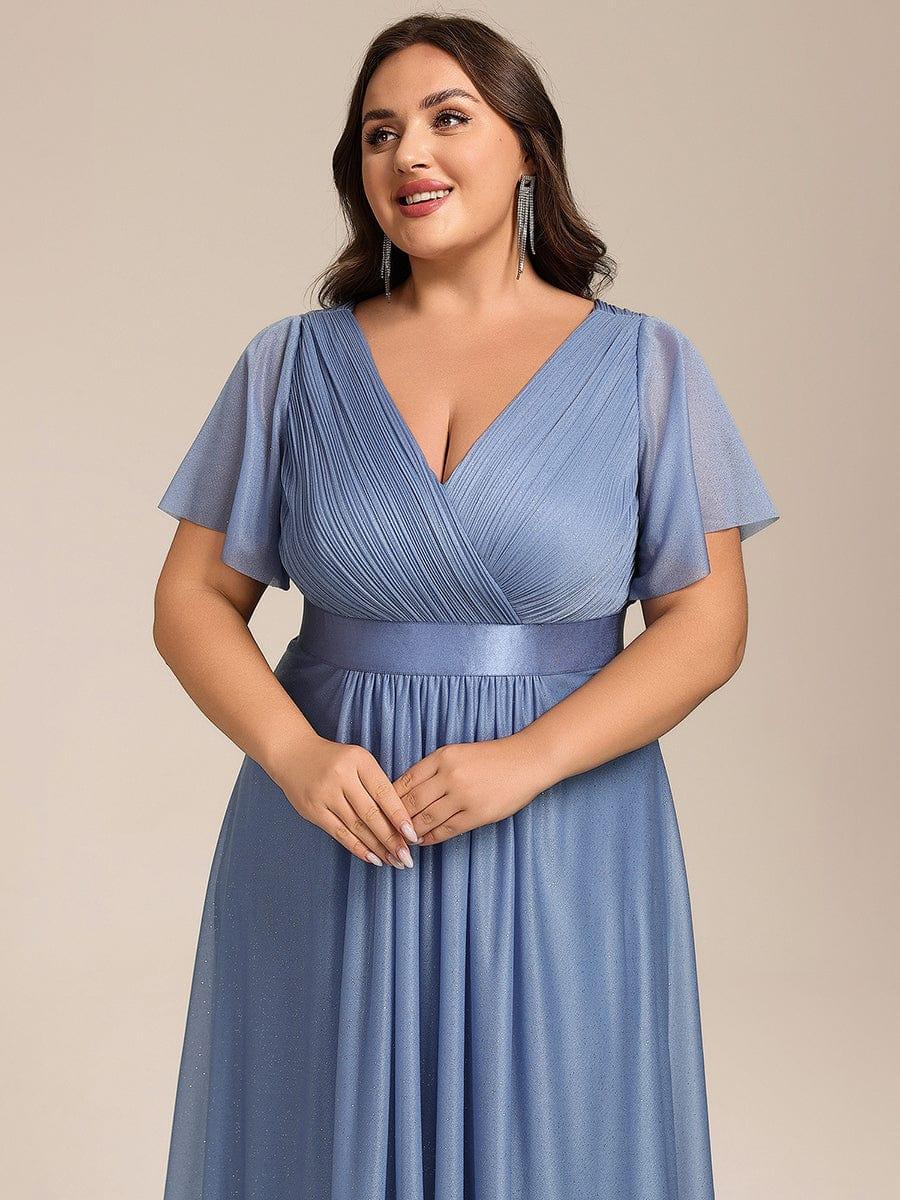 pretty SOL|Plus Size Glitter Short Sleeve V-Neck Pleated Midi Wedding Guest Dress