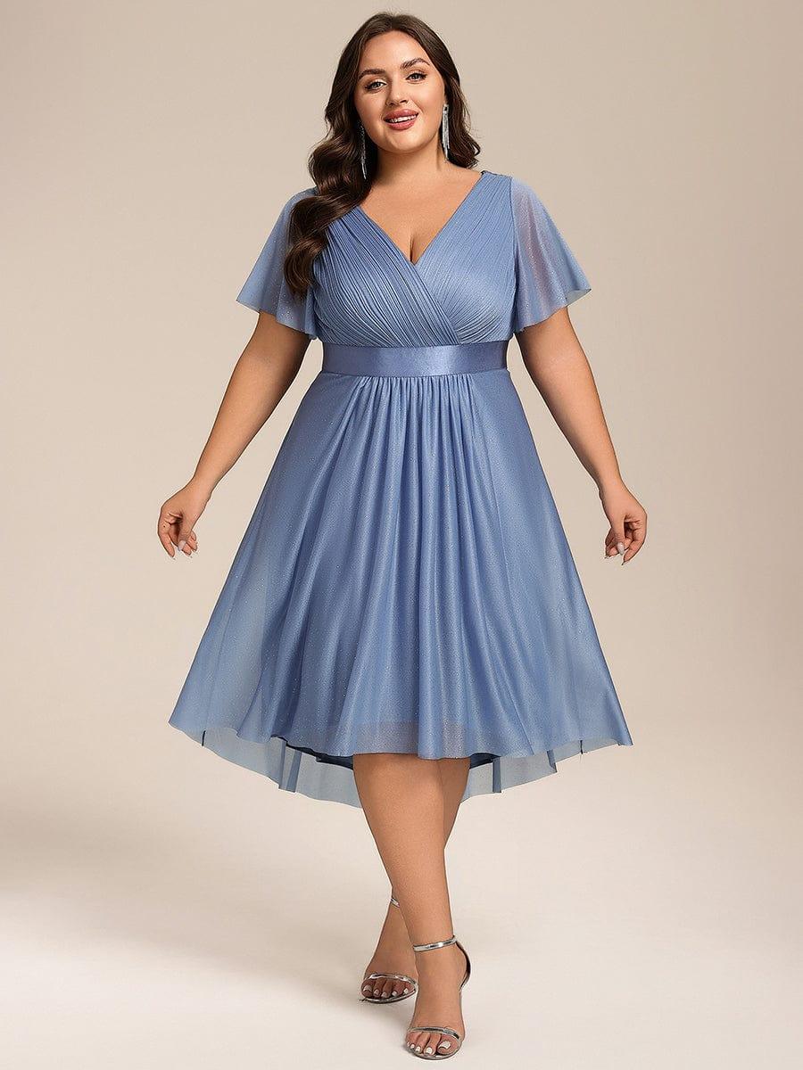 pretty SOL|Plus Size Glitter Short Sleeve V-Neck Pleated Midi Wedding Guest Dress
