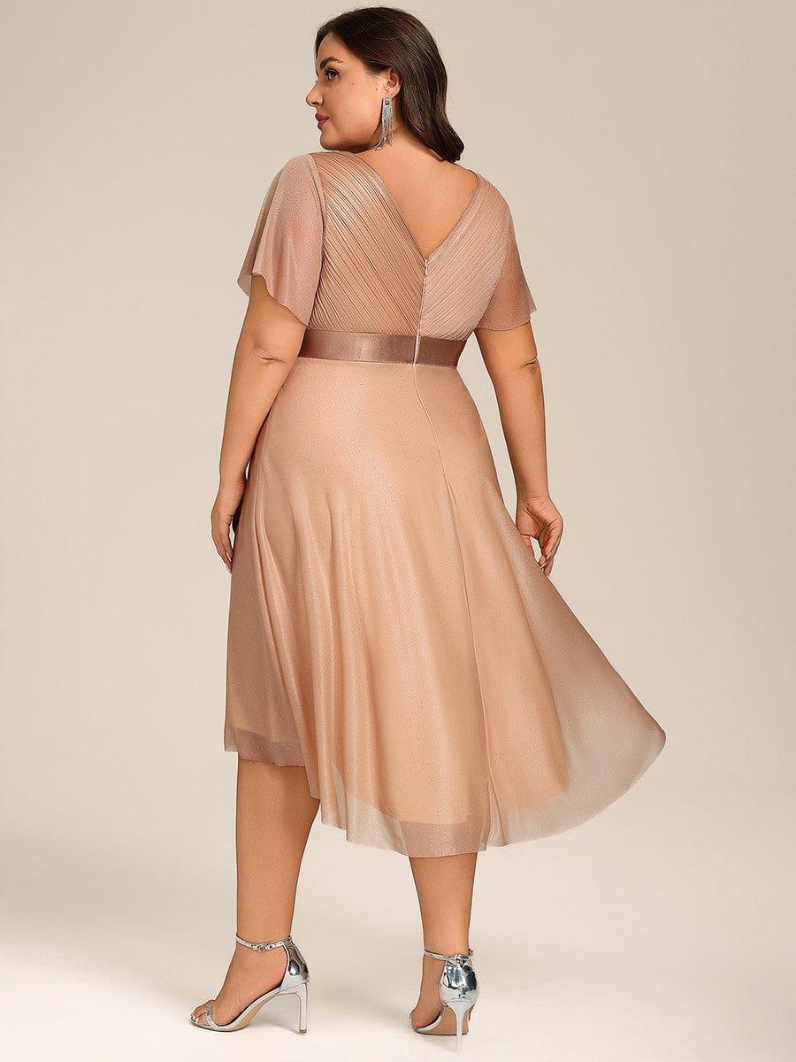 pretty SOL|Plus Size Glitter Short Sleeve V-Neck Pleated Midi Wedding Guest Dress