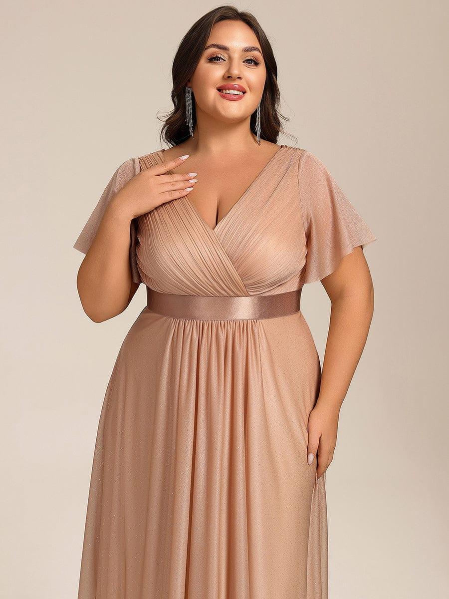 pretty SOL|Plus Size Glitter Short Sleeve V-Neck Pleated Midi Wedding Guest Dress