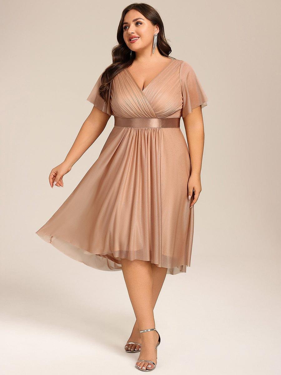 pretty SOL|Plus Size Glitter Short Sleeve V-Neck Pleated Midi Wedding Guest Dress