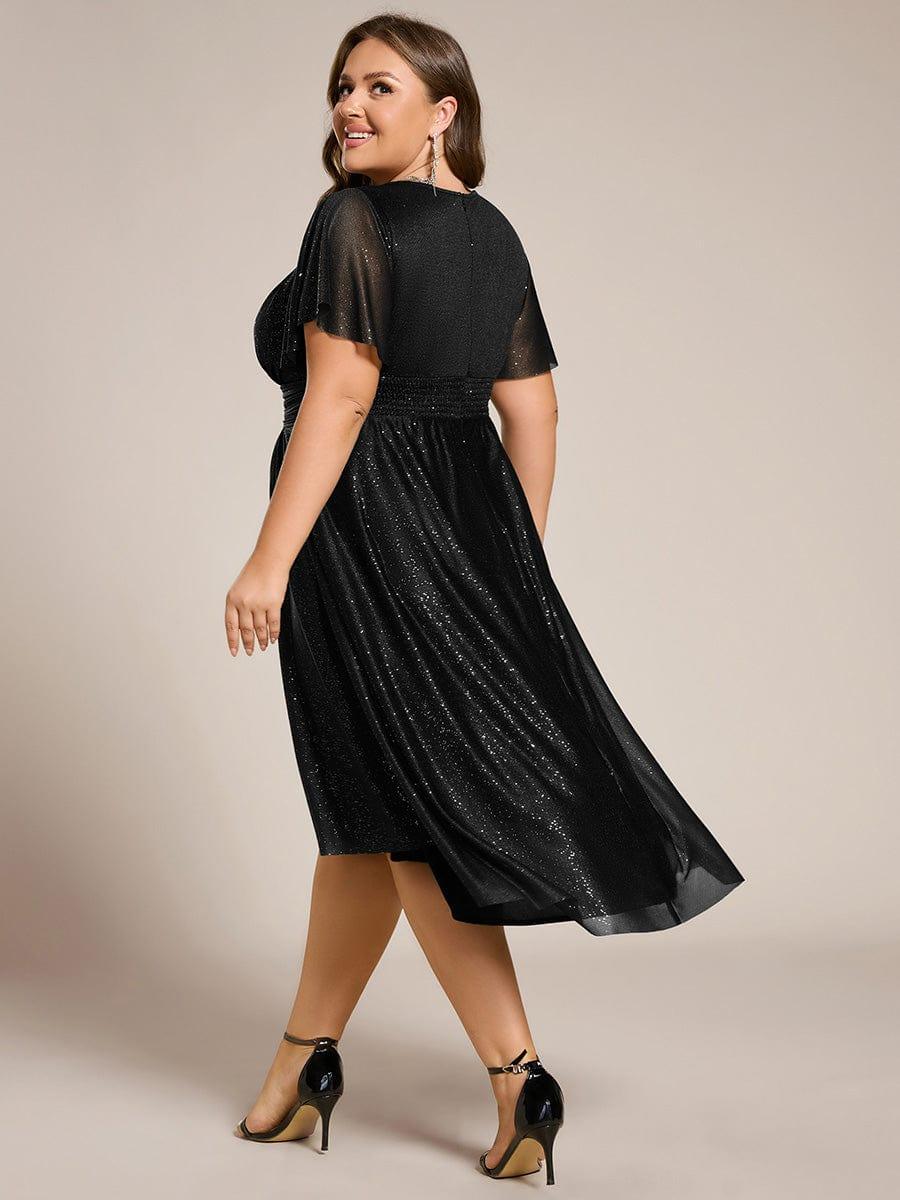pretty CLARYN|Plus Size Sequin Round Neck Asymmetrical Midi Wedding Guest Dress