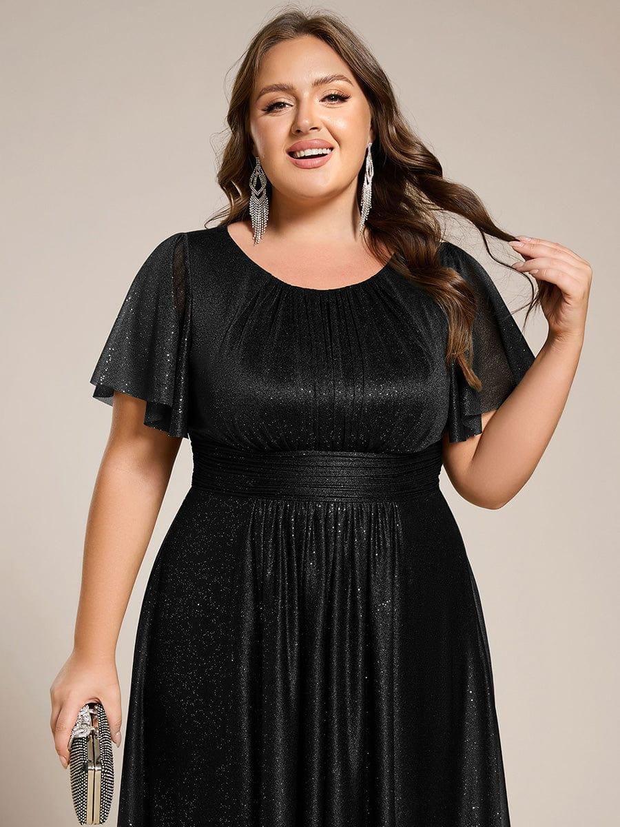 pretty CLARYN|Plus Size Sequin Round Neck Asymmetrical Midi Wedding Guest Dress