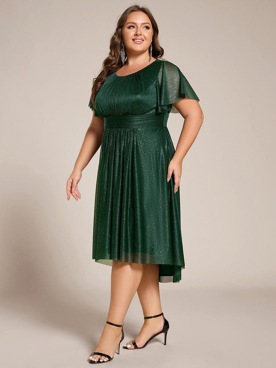 pretty CLARYN|Plus Size Sequin Round Neck Asymmetrical Midi Wedding Guest Dress
