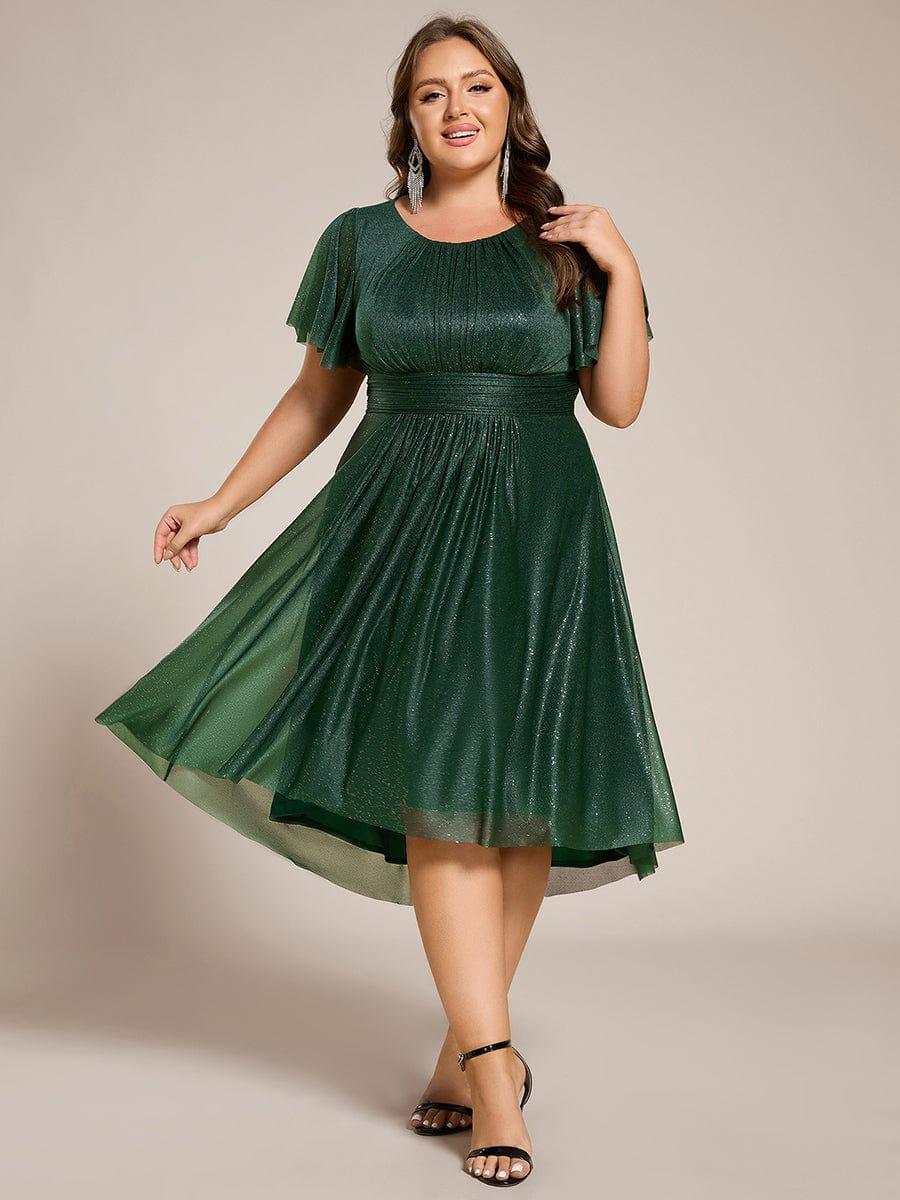 pretty CLARYN|Plus Size Sequin Round Neck Asymmetrical Midi Wedding Guest Dress