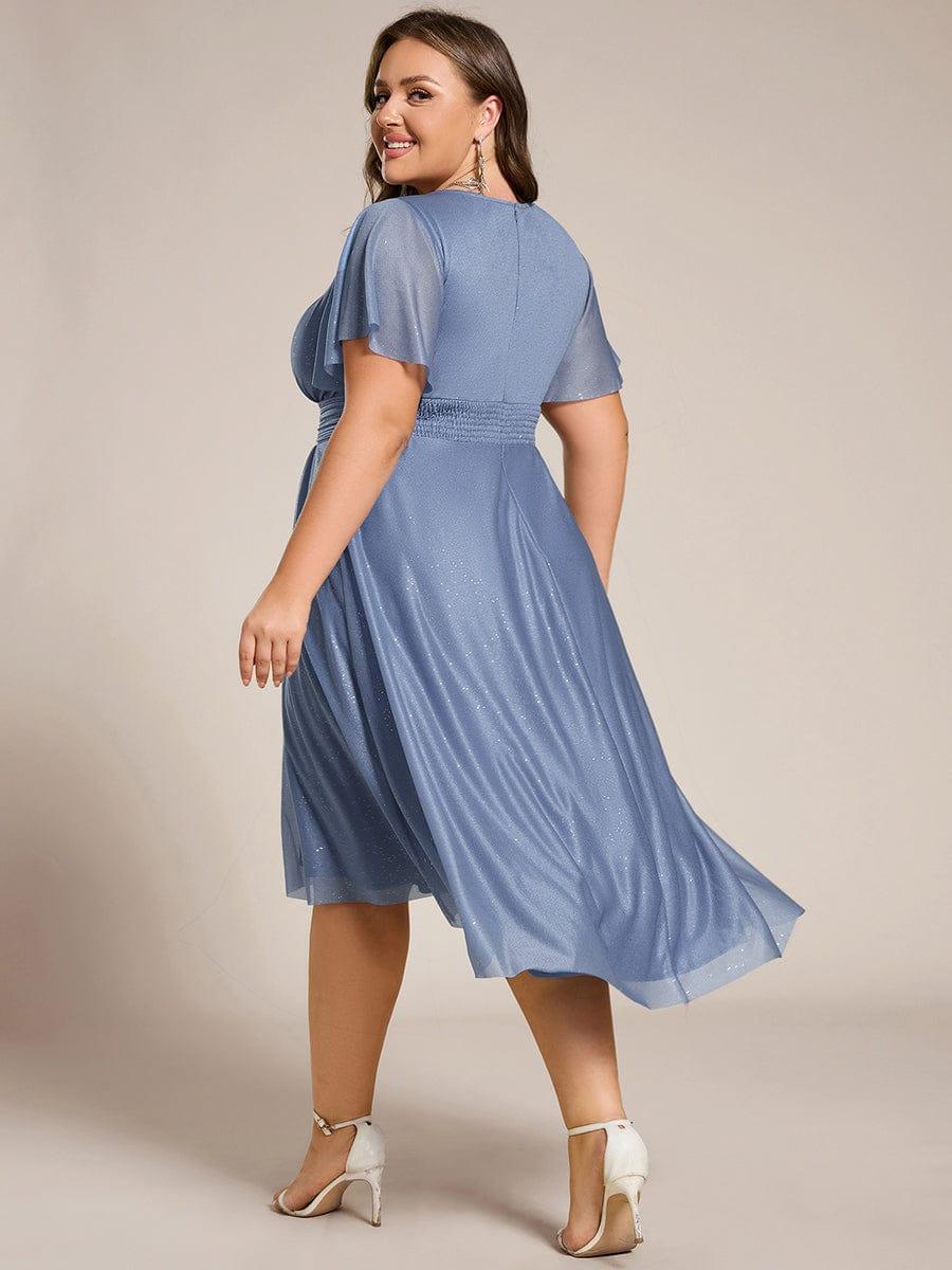 pretty CLARYN|Plus Size Sequin Round Neck Asymmetrical Midi Wedding Guest Dress