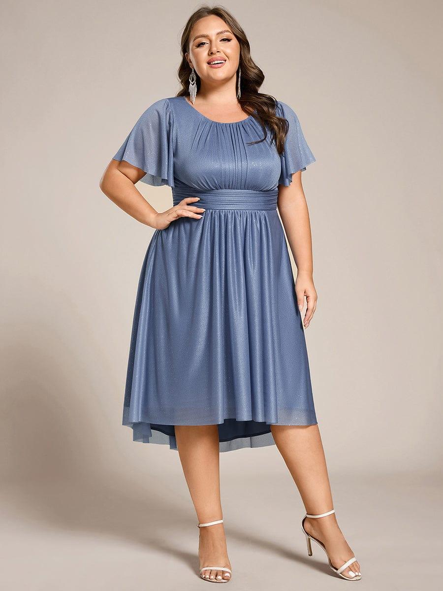 pretty CLARYN|Plus Size Sequin Round Neck Asymmetrical Midi Wedding Guest Dress