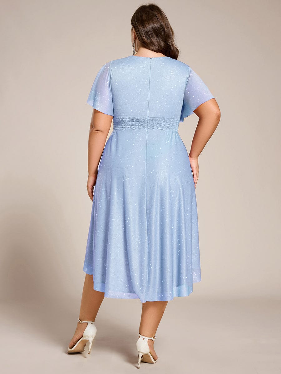 pretty CLARYN|Plus Size Sequin Round Neck Asymmetrical Midi Wedding Guest Dress